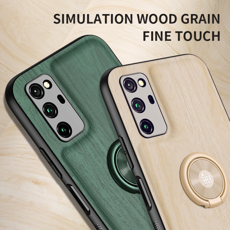 For Huawei Honor V30 Pro Wood Grain PC + TPU Shockproof Case with Ring Holder