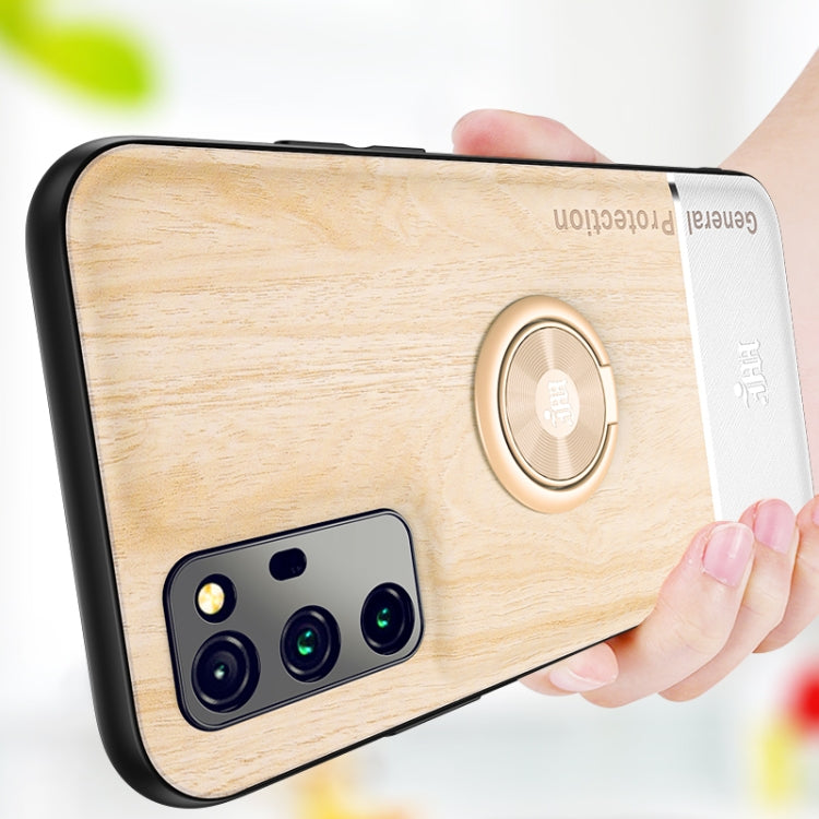 For Huawei Honor V30 Pro Wood Grain PC + TPU Shockproof Case with Ring Holder
