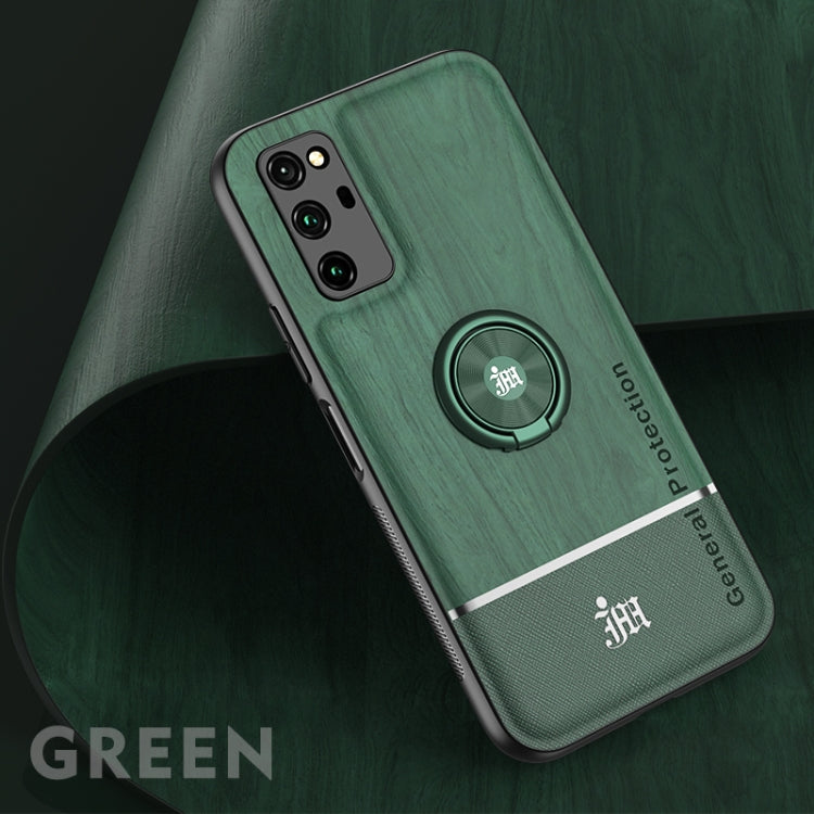 For Huawei Honor V30 Pro Wood Grain PC + TPU Shockproof Case with Ring Holder