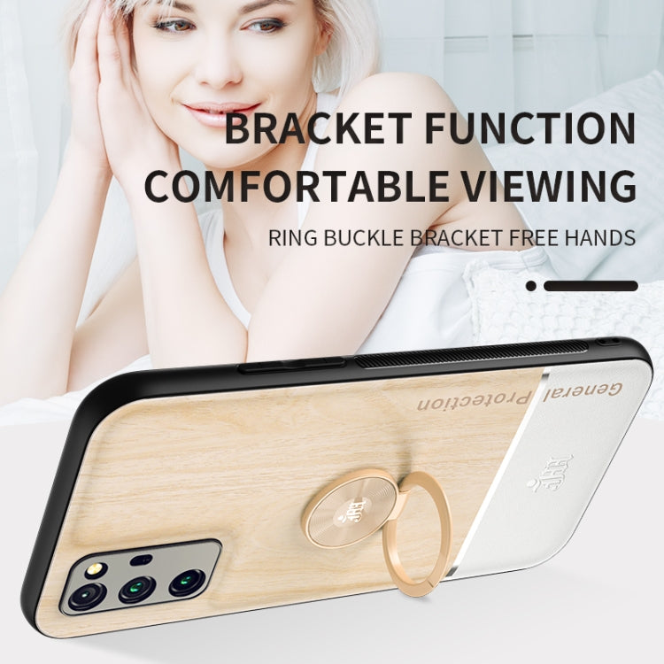 For Huawei Honor V30 Pro Wood Grain PC + TPU Shockproof Case with Ring Holder