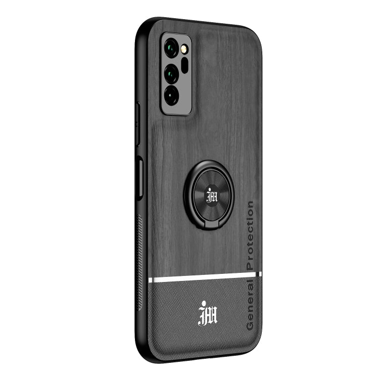For Huawei Honor V30 Wood Grain PC + TPU Shockproof Case with Ring Holder