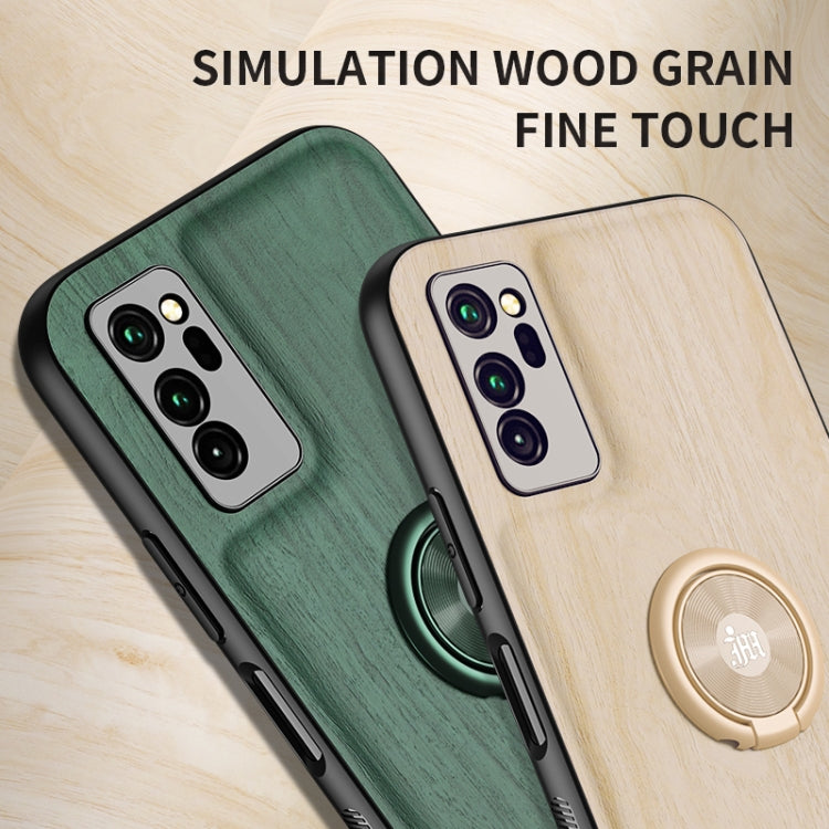 For Huawei Honor V30 Wood Grain PC + TPU Shockproof Case with Ring Holder