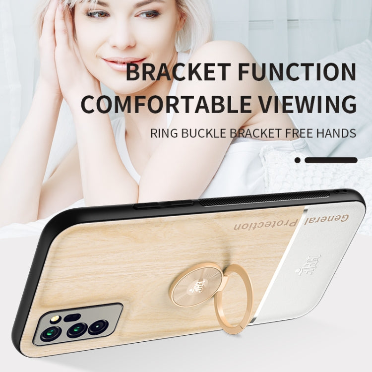 For Huawei Honor V30 Wood Grain PC + TPU Shockproof Case with Ring Holder