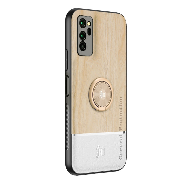 For Huawei Honor V30 Wood Grain PC + TPU Shockproof Case with Ring Holder