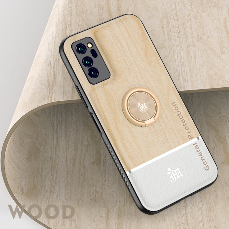 For Huawei Honor V30 Wood Grain PC + TPU Shockproof Case with Ring Holder