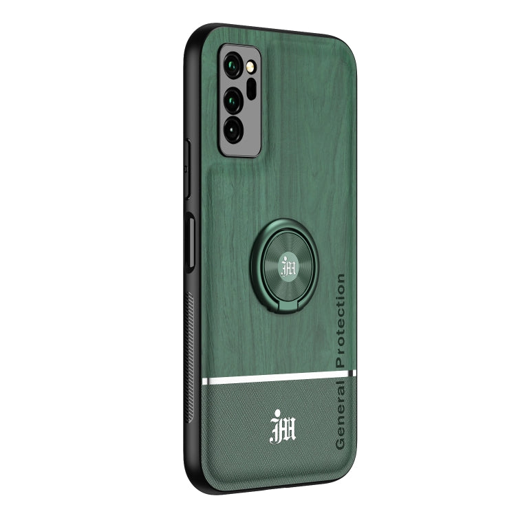 For Huawei Honor V30 Wood Grain PC + TPU Shockproof Case with Ring Holder
