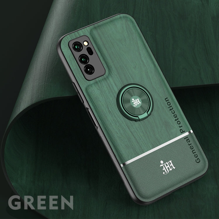 For Huawei Honor V30 Wood Grain PC + TPU Shockproof Case with Ring Holder