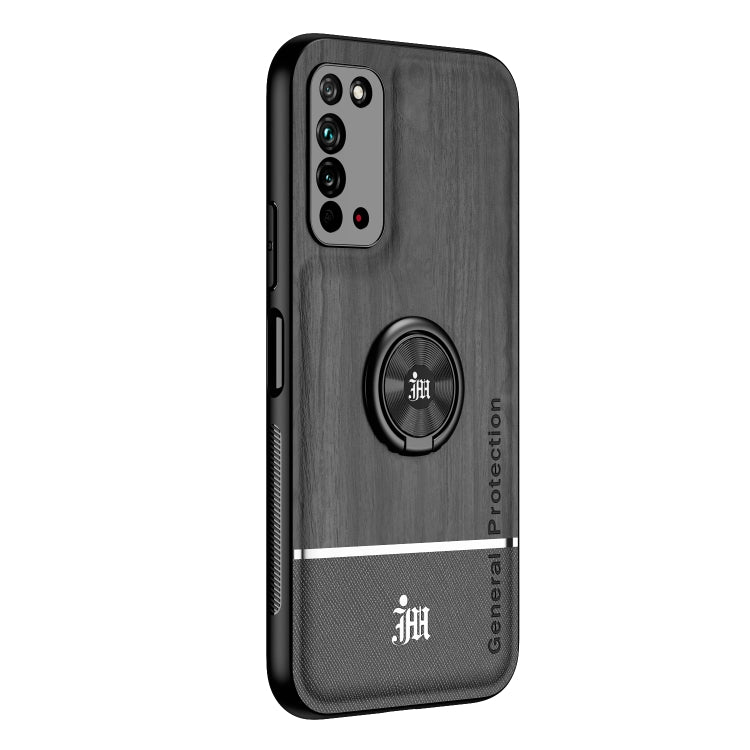 For Huawei Honor X10 5G Wood Grain PC + TPU Shockproof Case with Ring Holder