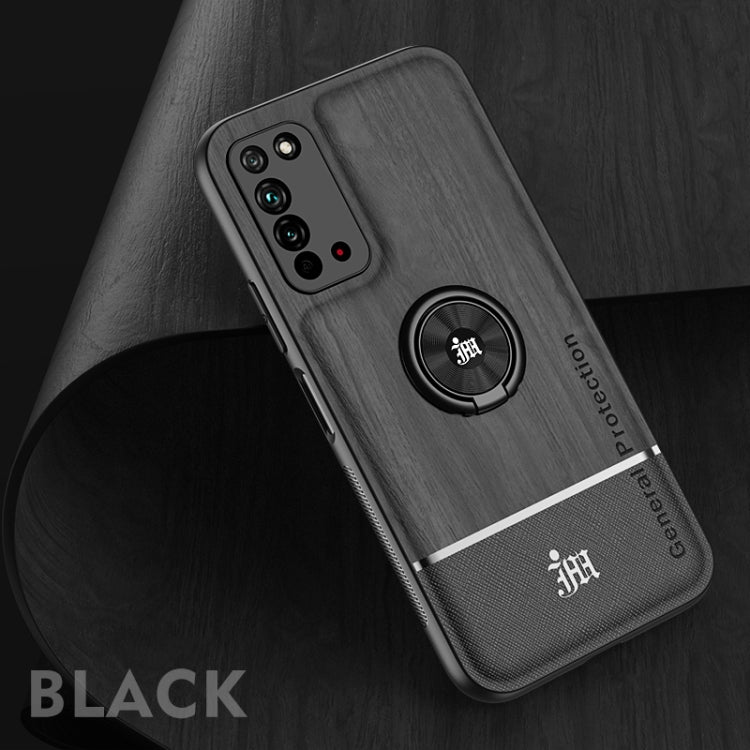For Huawei Honor X10 5G Wood Grain PC + TPU Shockproof Case with Ring Holder