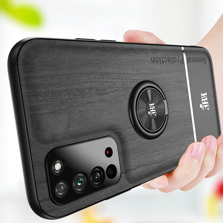 For Huawei Honor X10 5G Wood Grain PC + TPU Shockproof Case with Ring Holder