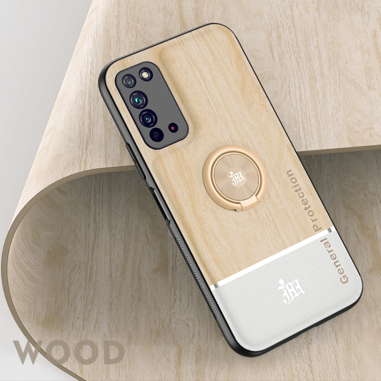For Huawei Honor X10 5G Wood Grain PC + TPU Shockproof Case with Ring Holder