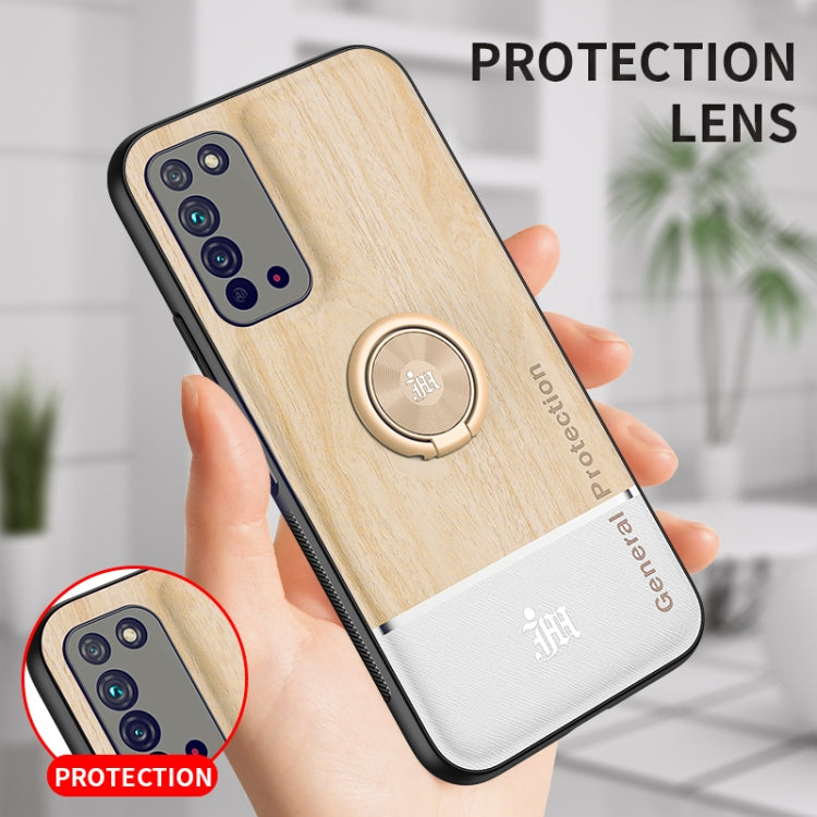 For Huawei Honor X10 5G Wood Grain PC + TPU Shockproof Case with Ring Holder