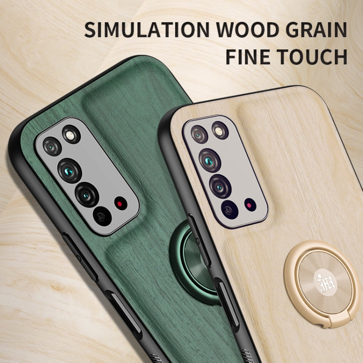 For Huawei Honor X10 5G Wood Grain PC + TPU Shockproof Case with Ring Holder