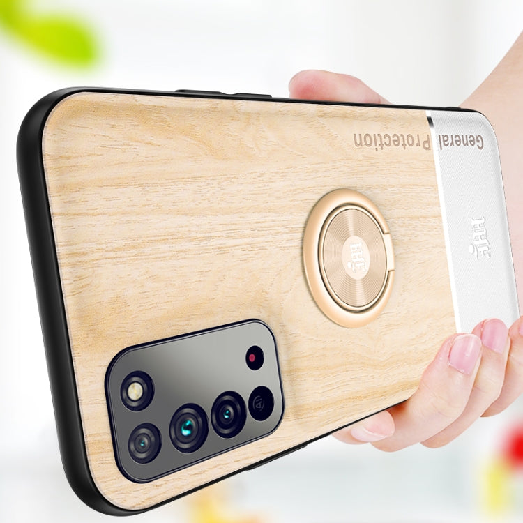 For Huawei Honor X10 5G Wood Grain PC + TPU Shockproof Case with Ring Holder