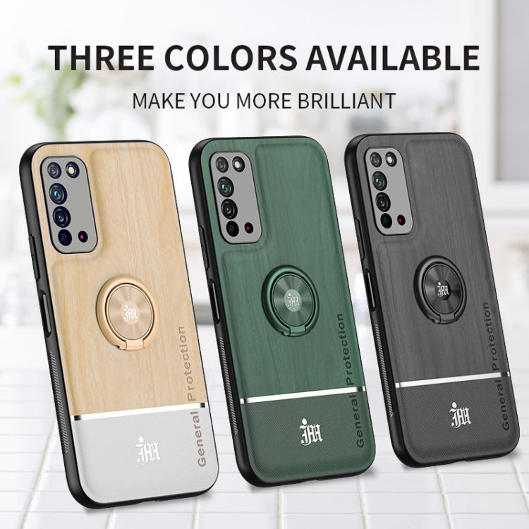 For Huawei Honor X10 5G Wood Grain PC + TPU Shockproof Case with Ring Holder