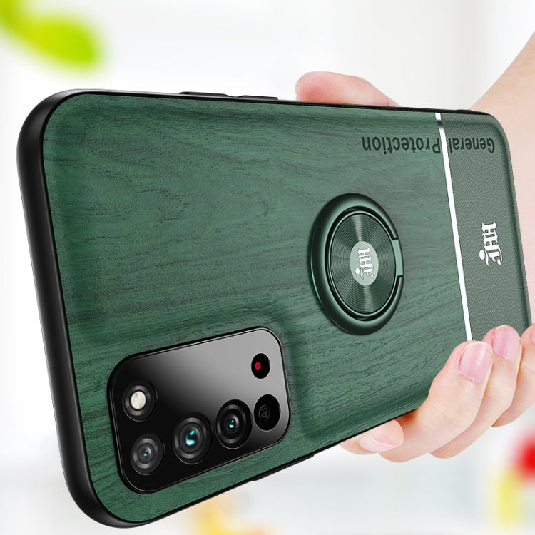 For Huawei Honor X10 5G Wood Grain PC + TPU Shockproof Case with Ring Holder
