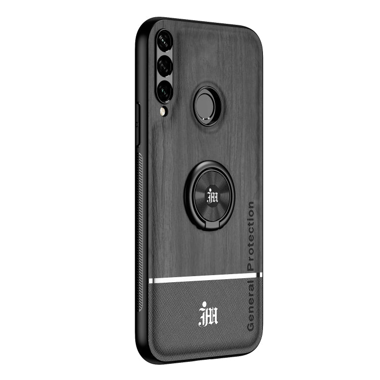 For Huawei Y6p Wood Grain PC + TPU Shockproof Case with Ring Holder