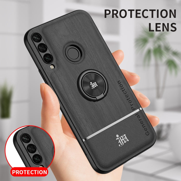 For Huawei Y6p Wood Grain PC + TPU Shockproof Case with Ring Holder