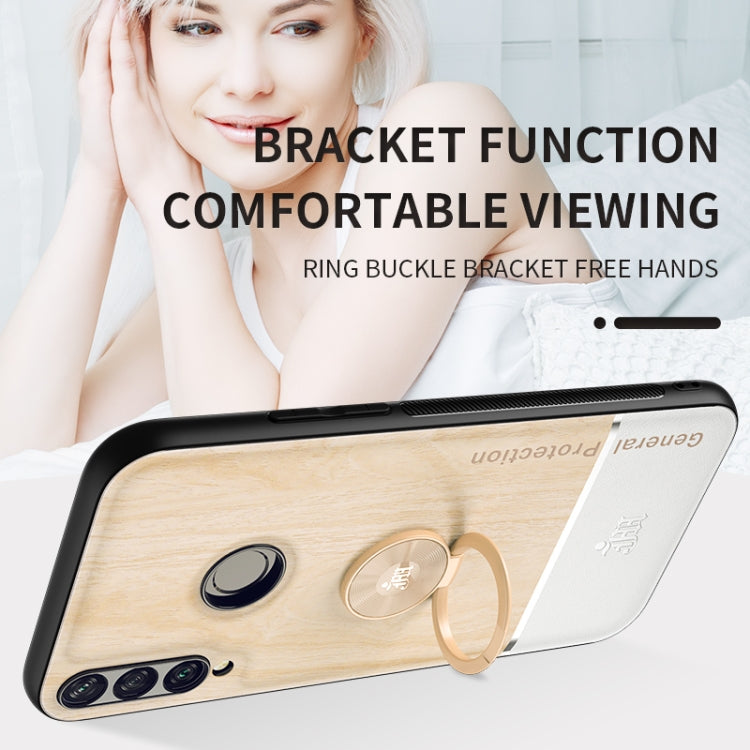 For Huawei Y6p Wood Grain PC + TPU Shockproof Case with Ring Holder