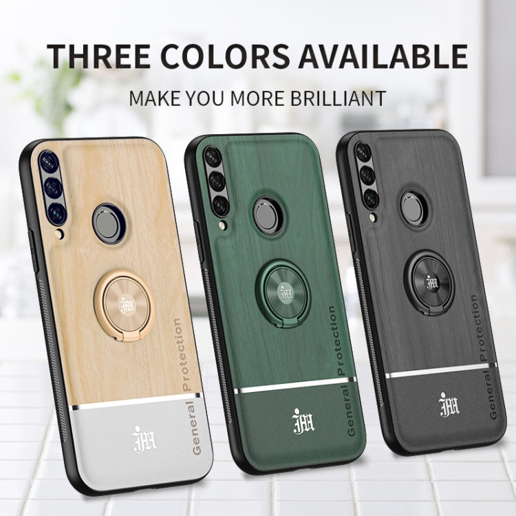 For Huawei Y6p Wood Grain PC + TPU Shockproof Case with Ring Holder
