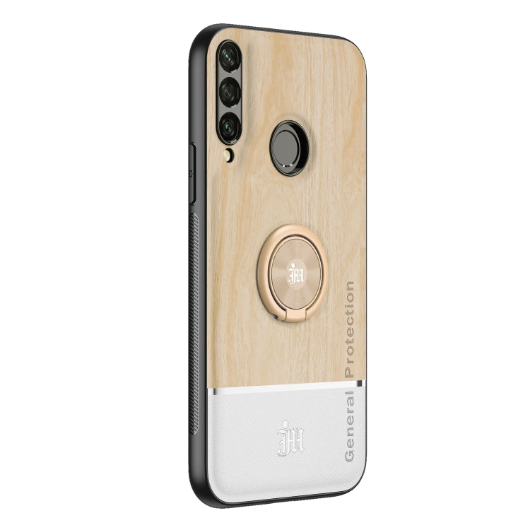 For Huawei Y6p Wood Grain PC + TPU Shockproof Case with Ring Holder