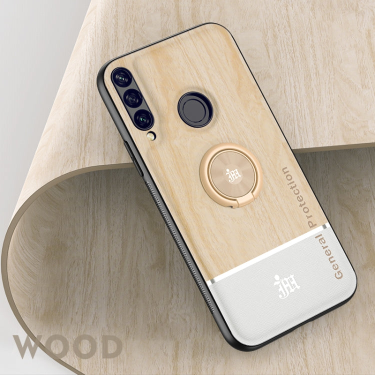 For Huawei Y6p Wood Grain PC + TPU Shockproof Case with Ring Holder