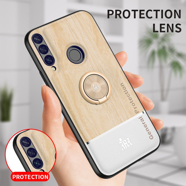For Huawei Y6p Wood Grain PC + TPU Shockproof Case with Ring Holder