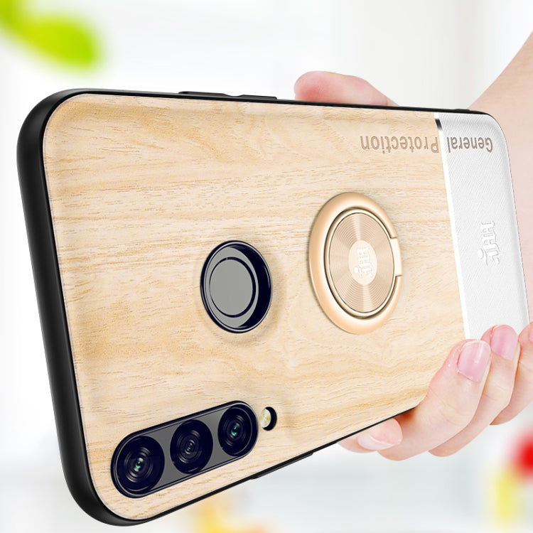 For Huawei Y6p Wood Grain PC + TPU Shockproof Case with Ring Holder