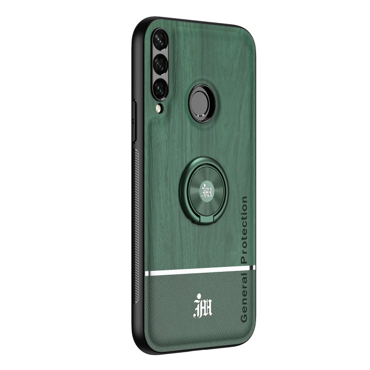 For Huawei Y6p Wood Grain PC + TPU Shockproof Case with Ring Holder