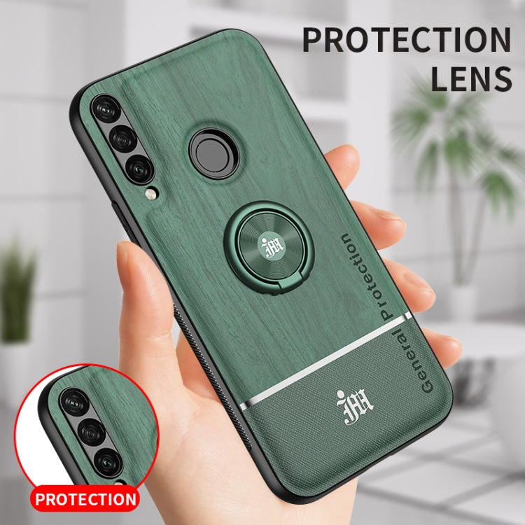 For Huawei Y6p Wood Grain PC + TPU Shockproof Case with Ring Holder