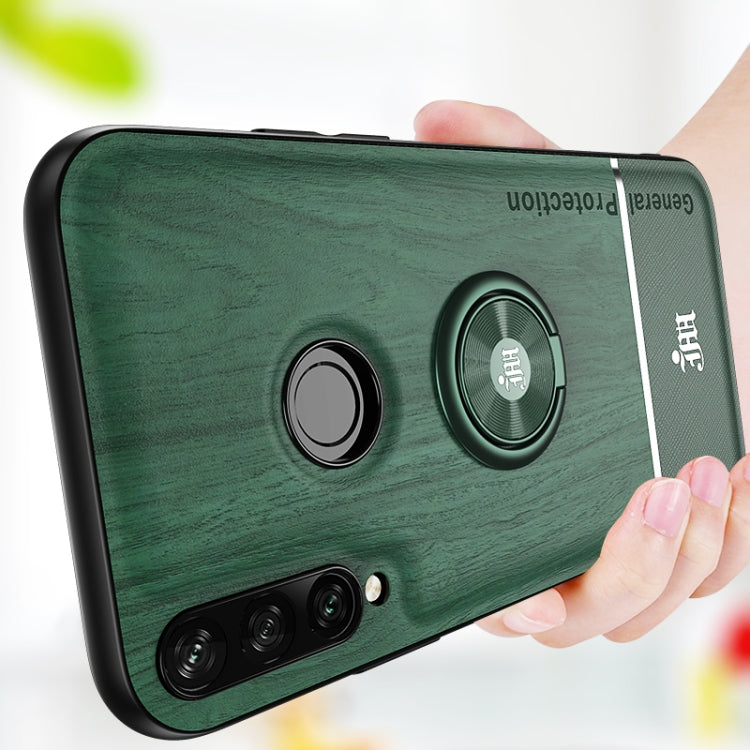 For Huawei Y6p Wood Grain PC + TPU Shockproof Case with Ring Holder