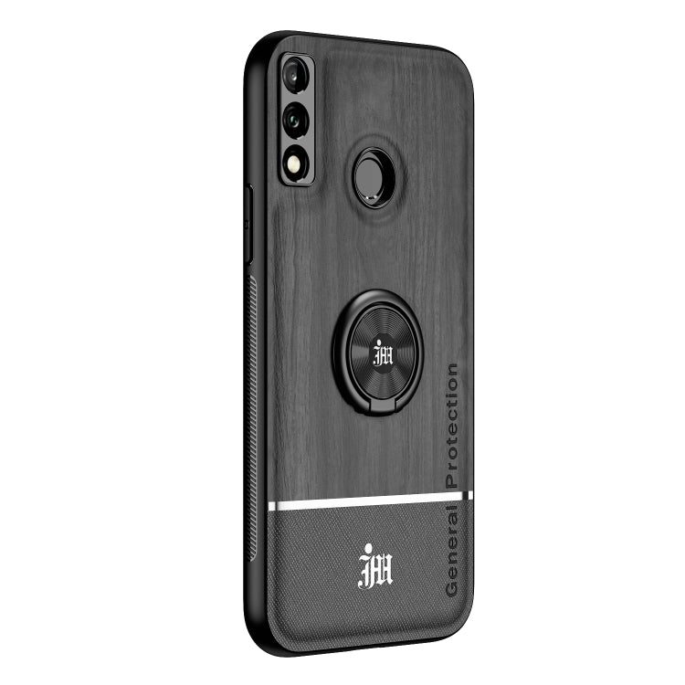 For Huawei Y8s Wood Grain PC + TPU Shockproof Case with Ring Holder