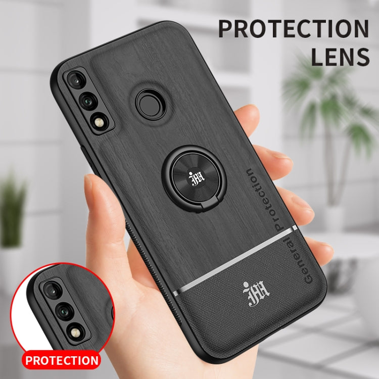 For Huawei Y8s Wood Grain PC + TPU Shockproof Case with Ring Holder