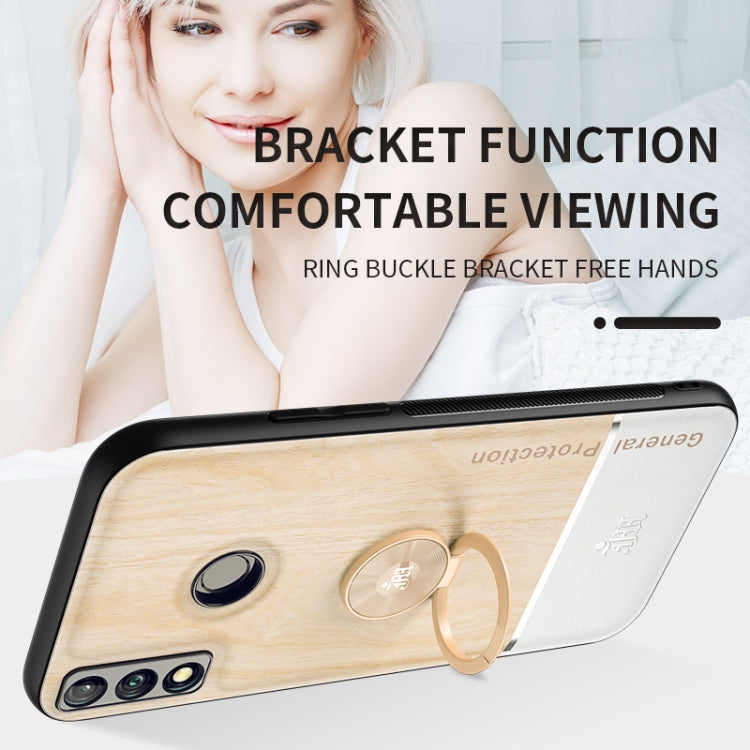 For Huawei Y8s Wood Grain PC + TPU Shockproof Case with Ring Holder