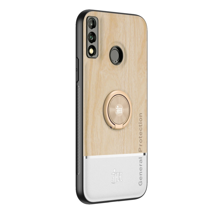 For Huawei Y8s Wood Grain PC + TPU Shockproof Case with Ring Holder
