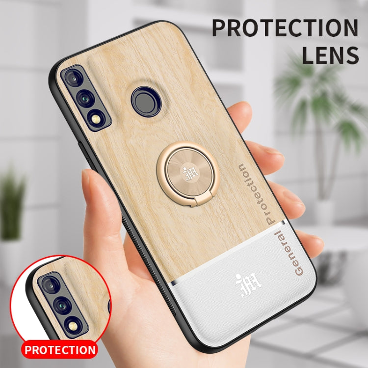 For Huawei Y8s Wood Grain PC + TPU Shockproof Case with Ring Holder