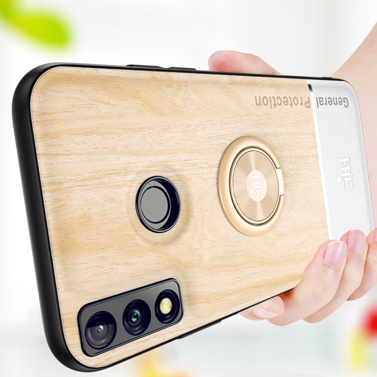 For Huawei Y8s Wood Grain PC + TPU Shockproof Case with Ring Holder