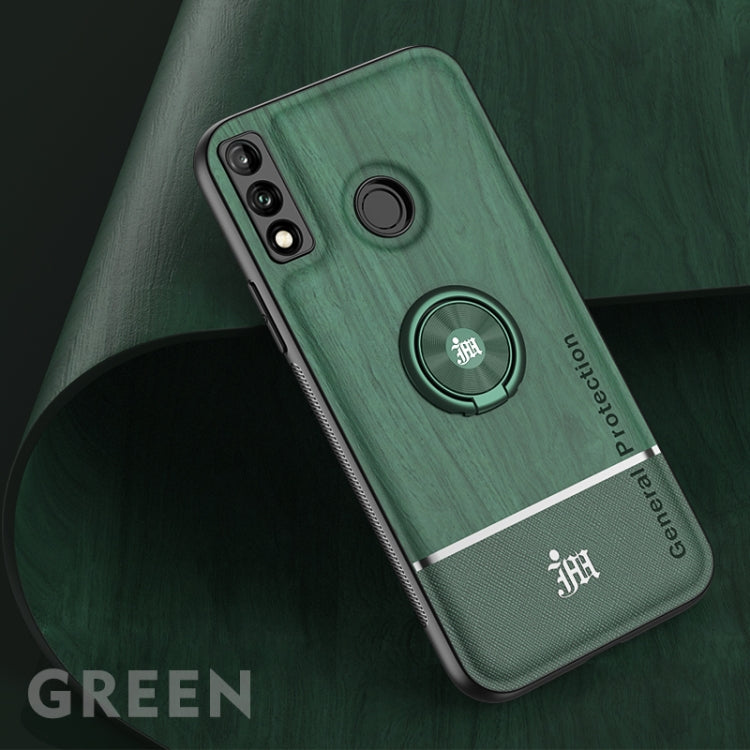 For Huawei Y8s Wood Grain PC + TPU Shockproof Case with Ring Holder