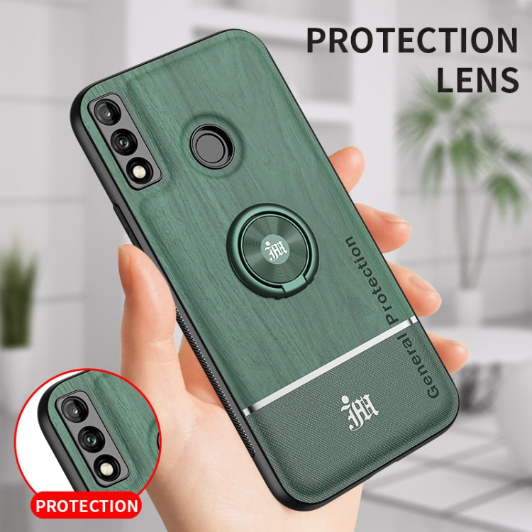 For Huawei Y8s Wood Grain PC + TPU Shockproof Case with Ring Holder