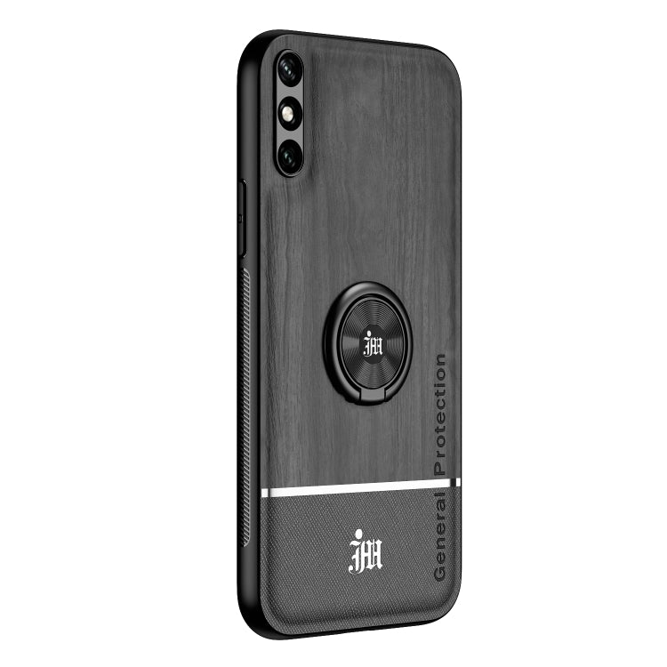 For Huawei Enjoy 10e Wood Grain PC + TPU Shockproof Case with Ring Holder