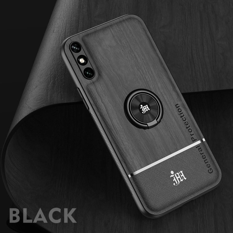 For Huawei Enjoy 10e Wood Grain PC + TPU Shockproof Case with Ring Holder