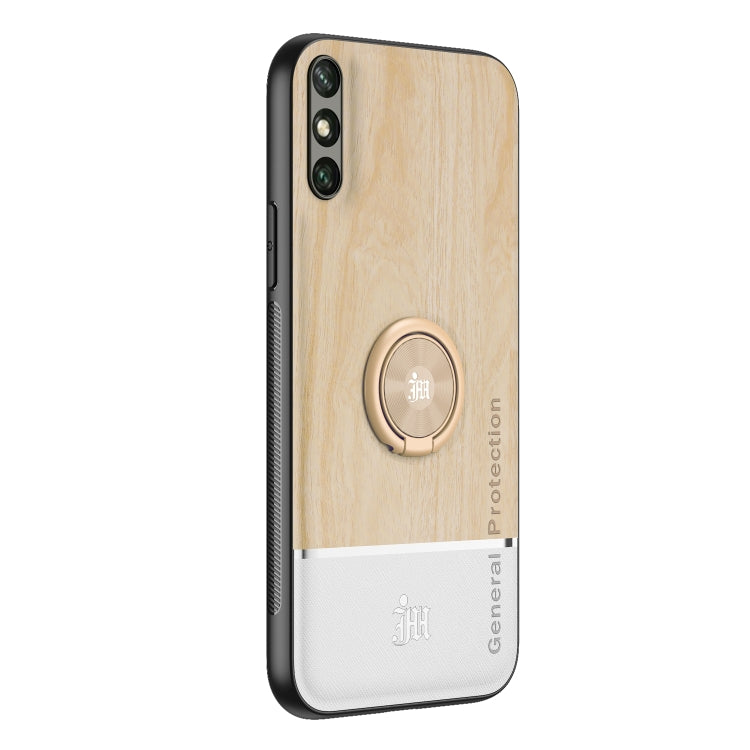 For Huawei Enjoy 10e Wood Grain PC + TPU Shockproof Case with Ring Holder