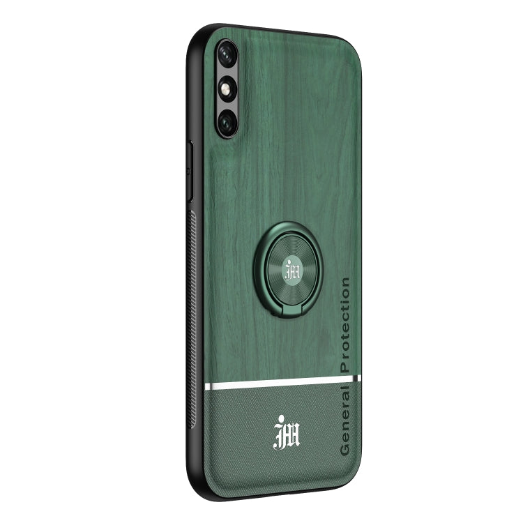 For Huawei Enjoy 10e Wood Grain PC + TPU Shockproof Case with Ring Holder