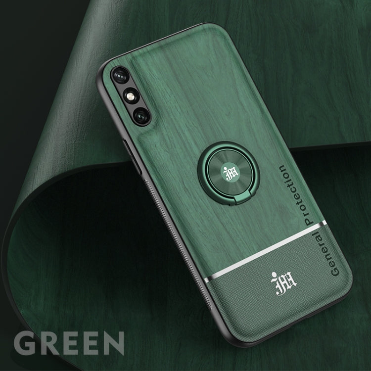 For Huawei Enjoy 10e Wood Grain PC + TPU Shockproof Case with Ring Holder