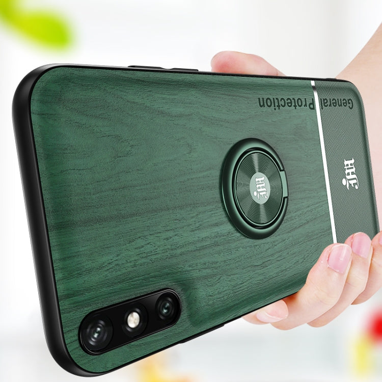 For Huawei Enjoy 10e Wood Grain PC + TPU Shockproof Case with Ring Holder