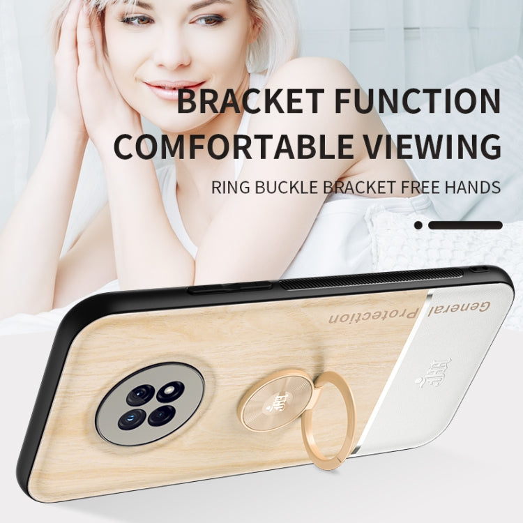 For Huawei Enjoy 20 Plus 5G Wood Grain PC + TPU Shockproof Case with Ring Holder