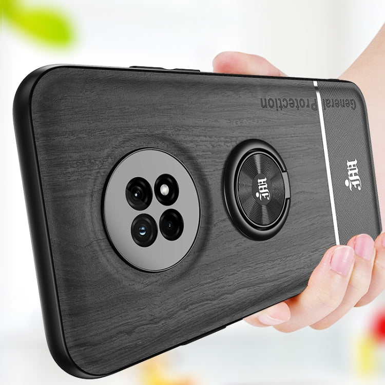 For Huawei Enjoy 20 Plus 5G Wood Grain PC + TPU Shockproof Case with Ring Holder