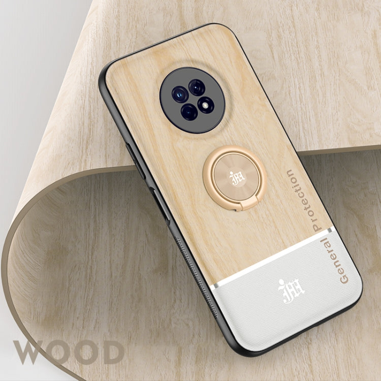 For Huawei Enjoy 20 Plus 5G Wood Grain PC + TPU Shockproof Case with Ring Holder
