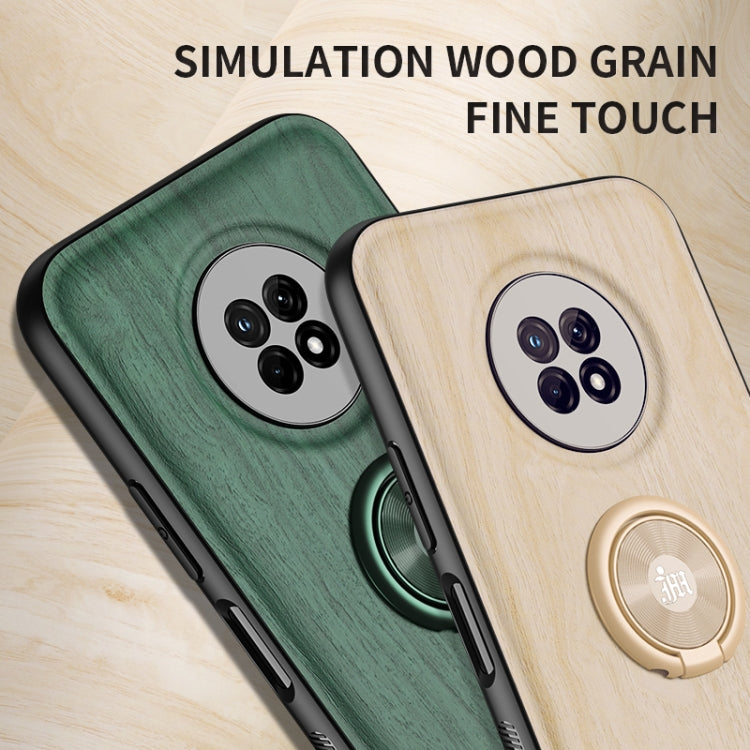 For Huawei Enjoy 20 Plus 5G Wood Grain PC + TPU Shockproof Case with Ring Holder