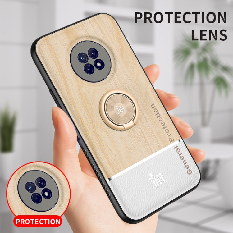 For Huawei Enjoy 20 Plus 5G Wood Grain PC + TPU Shockproof Case with Ring Holder